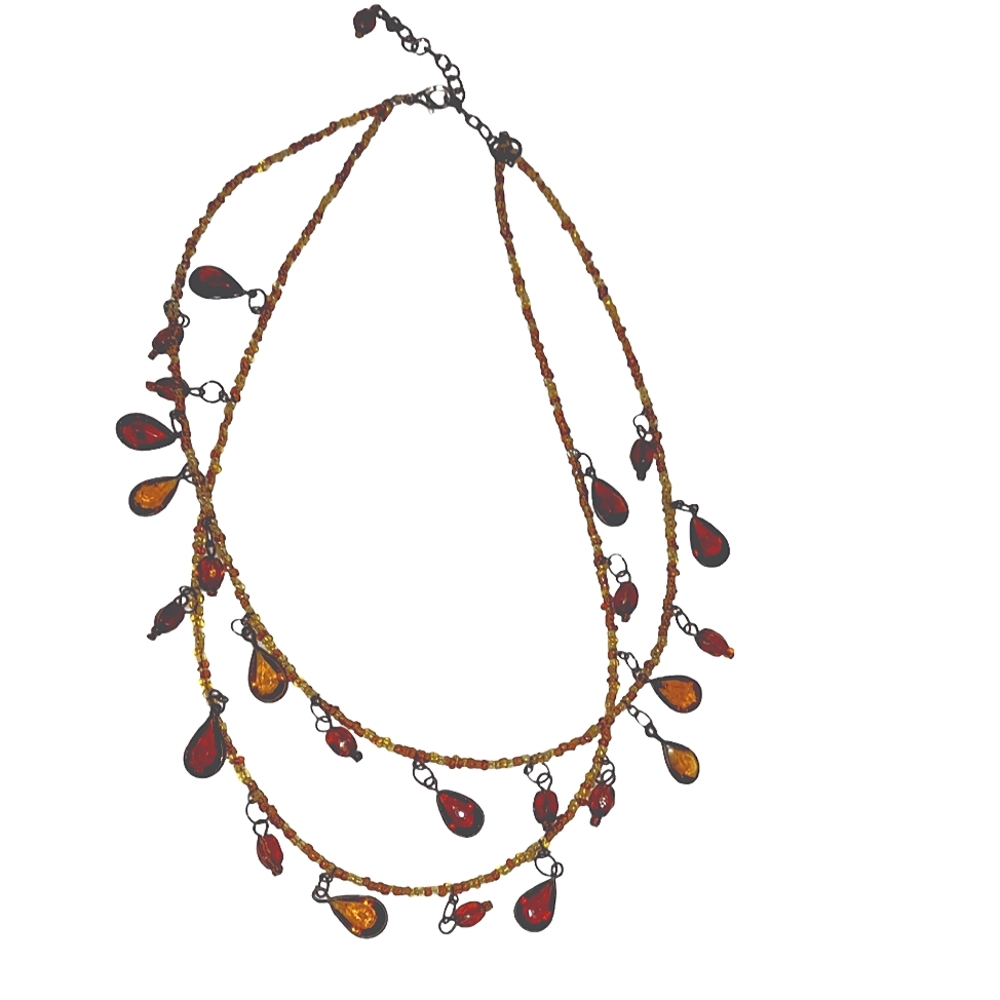 Vintage Enamel Dot Necklace - Crimson